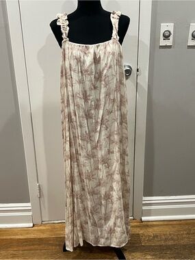 bobeau Cream Maxi Skirt with Blush Palm Print